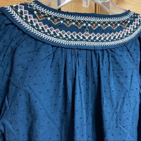 Max Studio Indigo Blue Boho Embroidered Peasant Flowy Blouse, XS - Picture 8 of 12